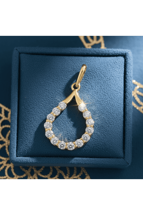 Solid 14K Yellow Gold Artistic Drop CZ Pendant for Women and Teens