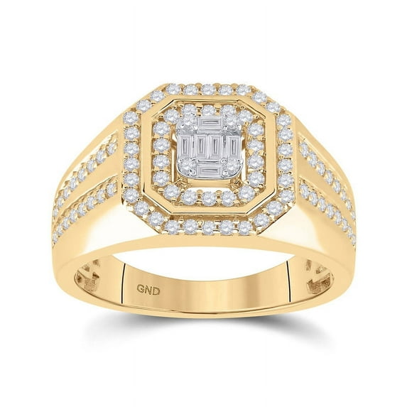 Solid 14K Yellow Gold Baguette Real Natural Diamond Mens Octagon Cluster Anniversary Ring 3/4 Carat - Size - 12 ( .75 Cttw )