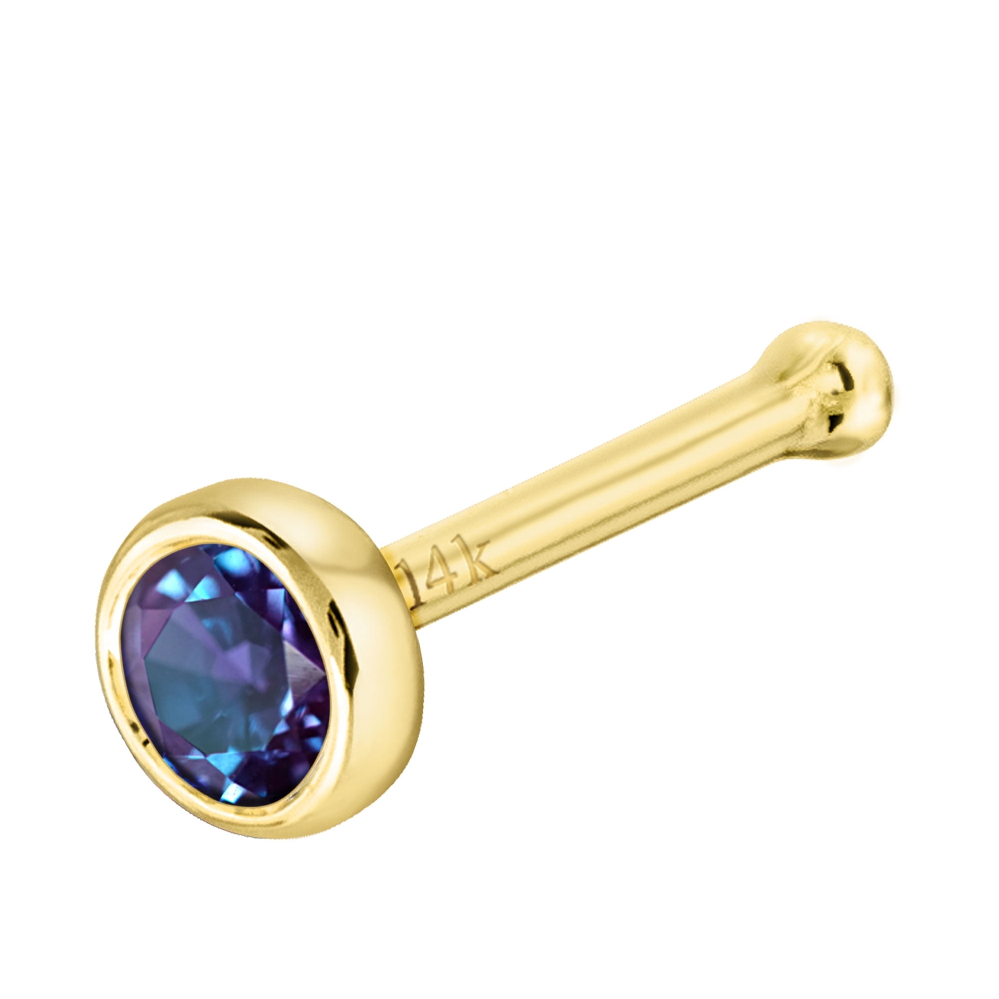 14k Alexandrite Nose Ring Solid 14K Yellow Gold L-Shape Stud 3mm