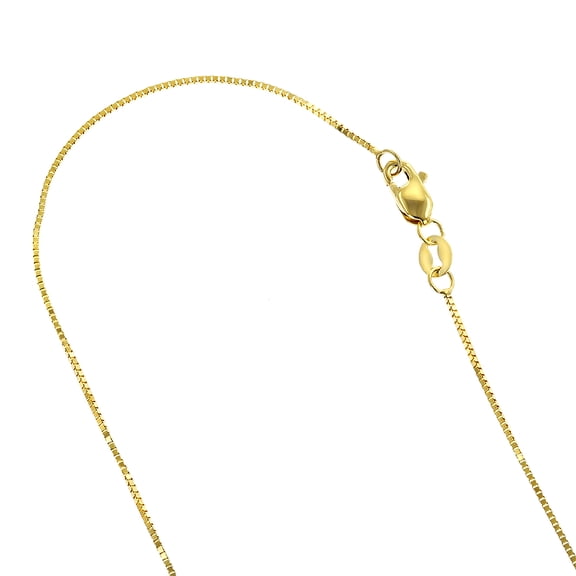 Solid 14K Yellow Gold Classic Box Chain 0.6mm Wide Necklace with Lobster Claw Clasp (18 inches long)