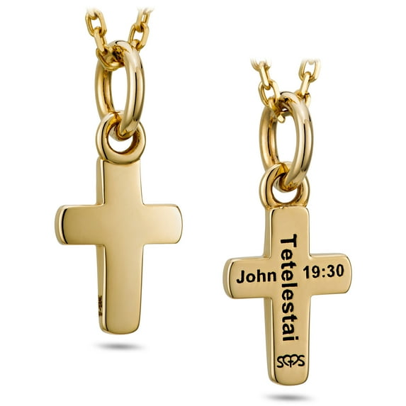 Solid 14K Yellow Gold Dainty Cross Necklace- John 19:30