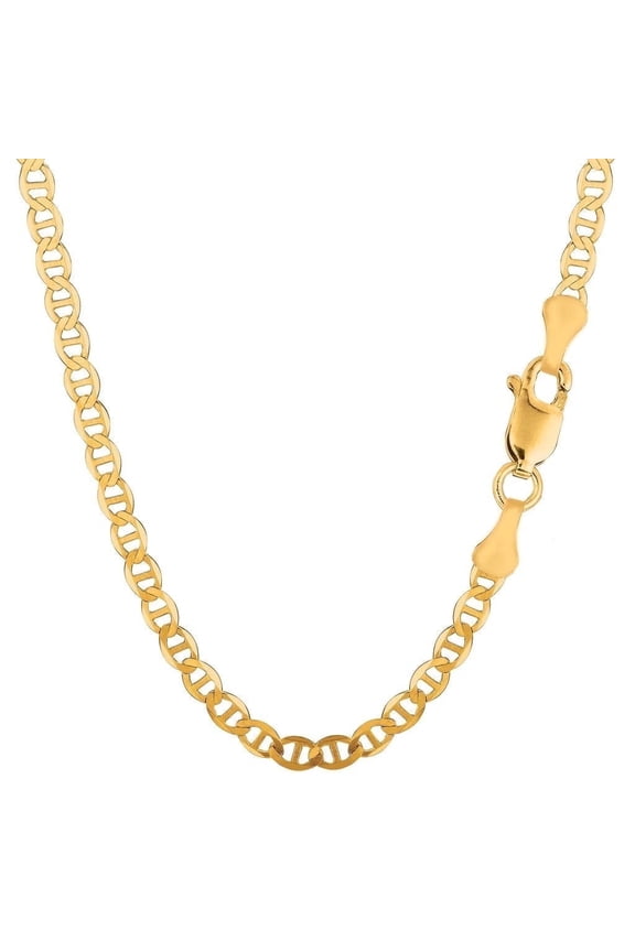 Solid 14K Yellow Gold Flat Mariner Link Curb Chain Necklace, 18 Inch,  7 mm Wide