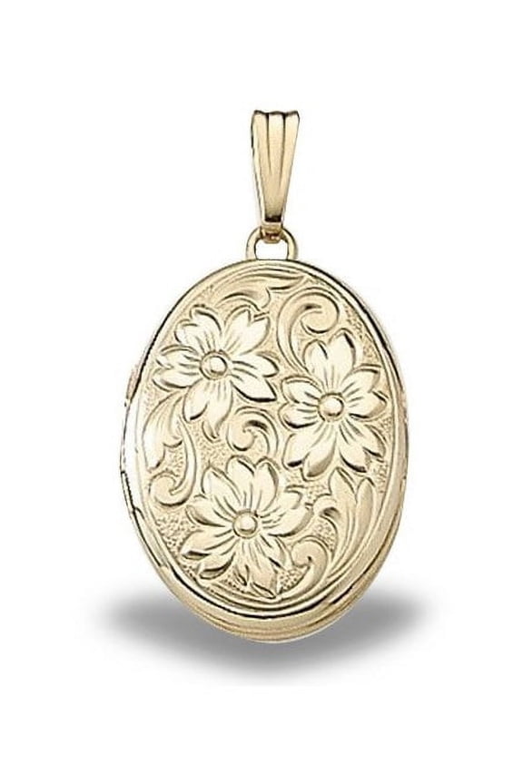 Solid 14K Yellow Gold Floral Locket 5/8 inch x 3/4 inch Solid 14K Yellow Gold