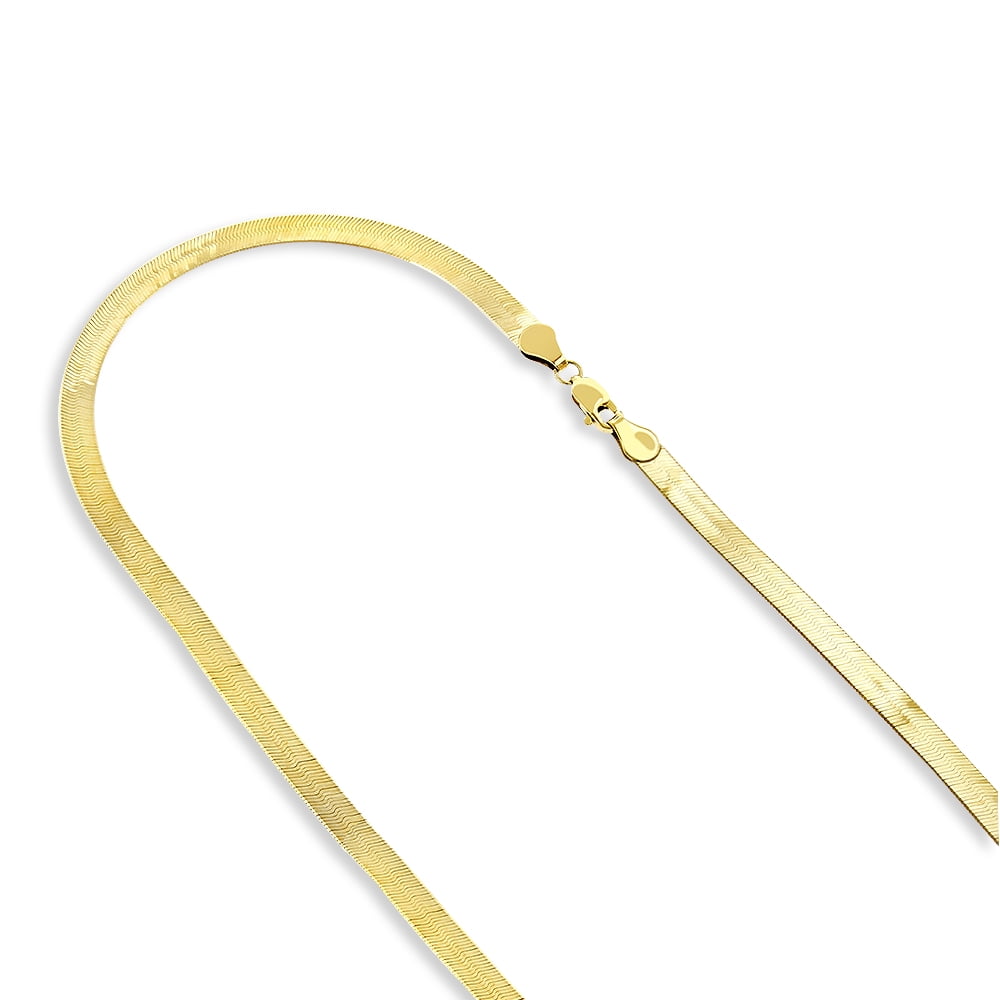 Solid 14K Yellow Gold Herringbone Chain 5mm Wide Necklace 16 inches Long with Lobster Clasp