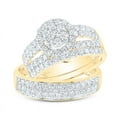 thumbnail image 1 of Solid 14K Yellow Gold His and Hers Real Natural Diamond Trio Three Rings Set Cluster Matching Rings Wedding Band Set 1-3/4 Carat - ( 1.70 Cttw ) - Ladies Size 5 - Mens Size 11.5, 1 of 7