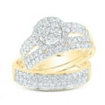thumbnail image 1 of Solid 14K Yellow Gold His and Hers Real Natural Diamond Trio Three Rings Set Cluster Matching Rings Wedding Band Set 1-3/4 Carat - ( 1.70 Cttw ) - Ladies Size 8 - Mens Size 12, 1 of 7