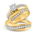 thumbnail image 1 of Solid 14K Yellow Gold His and Hers Trio Three Rings Set Real Natural Diamond Cluster Matching Rings Wedding Band Set 1 Carat ( .99 Cttw ) - (L = 6, M = 9), 1 of 6