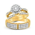 thumbnail image 1 of Solid 14K Yellow Gold His and Hers Trio Three Rings Set Real Natural Diamond Solitaire Matching Rings Wedding Band Set 1-1/2 Carat ( 1.46 Cttw ) - (L = 5, M = 11.5), 1 of 7