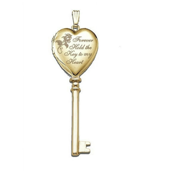 Solid 14K Yellow Gold "Key to My Heart" KEY Locket - 3/4 Inch X 2 Inch in Solid 14K Yellow Gold