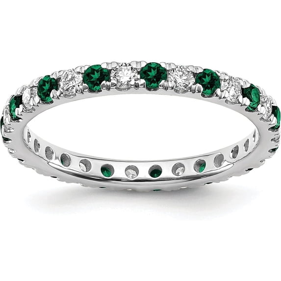 Solid 14K Yellow Gold Lab Grown Diamond VS/SI GH & Cr Emerald Eternity Band - Ring Size 7.0-1.7gm
