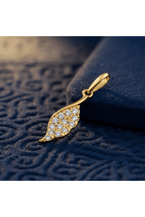 Solid 14K Yellow Gold Leaf CZ Pendant for Women and Teens