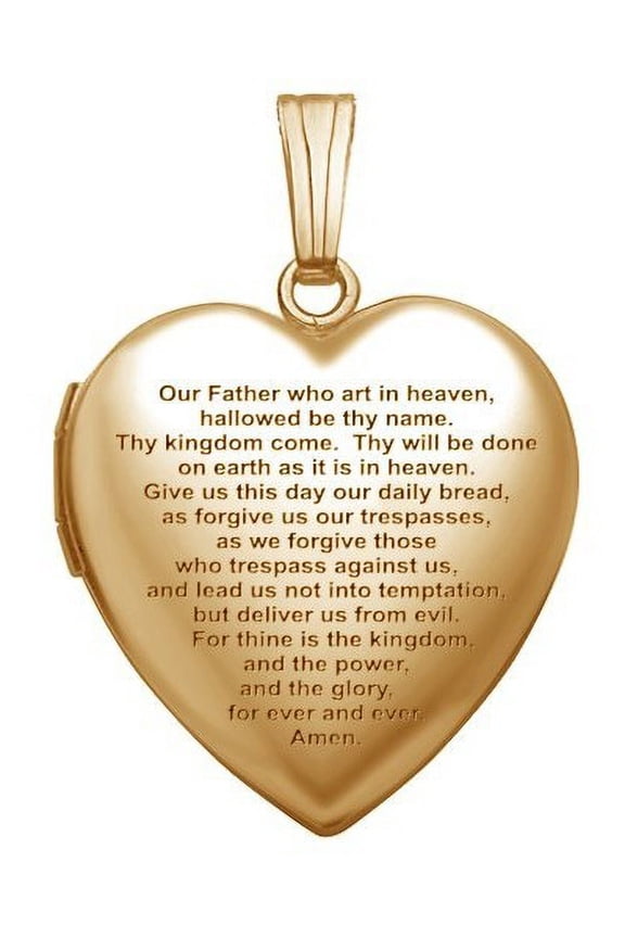 Solid 14K Yellow Gold Lords Prayer Locket 3/4 in x 3/4 in in Solid 14K Yellow Gold