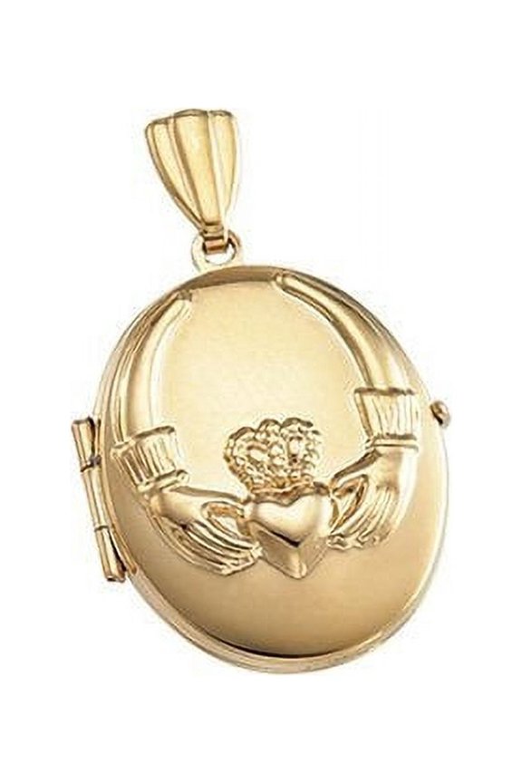 Solid 14K Yellow Gold Oval Claddagh Locket 3/4 Inch X 1 Inch in Solid 14K Yellow Gold