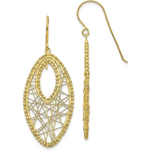 Solid 14K Yellow Gold Oval & Web Earrings - 48mm