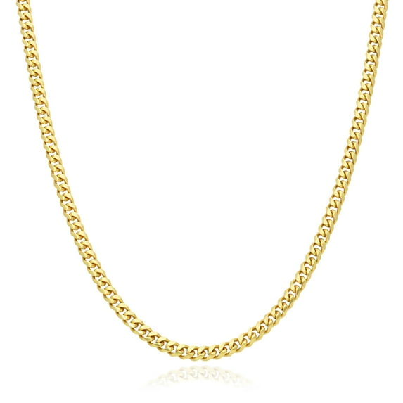 Solid 14K Yellow Gold Over Silver 3.5mm Miami Cuban Chain Necklace 16"-30"