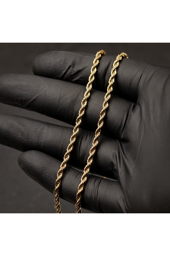Solid 14K Yellow Gold Plated Heavy 316 Stainless Steel 3MM 18,20,22,24,26 or 30 Inch Hip Hop Old School Rope Chain Necklace