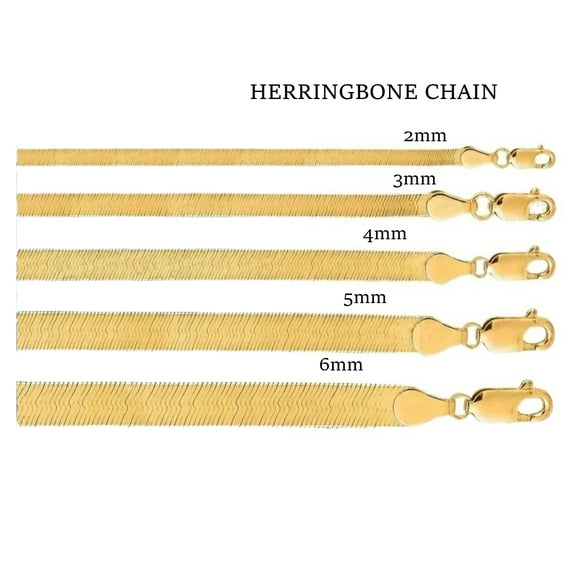 Solid 14K Yellow Gold Plated Herringbone Chain Necklace