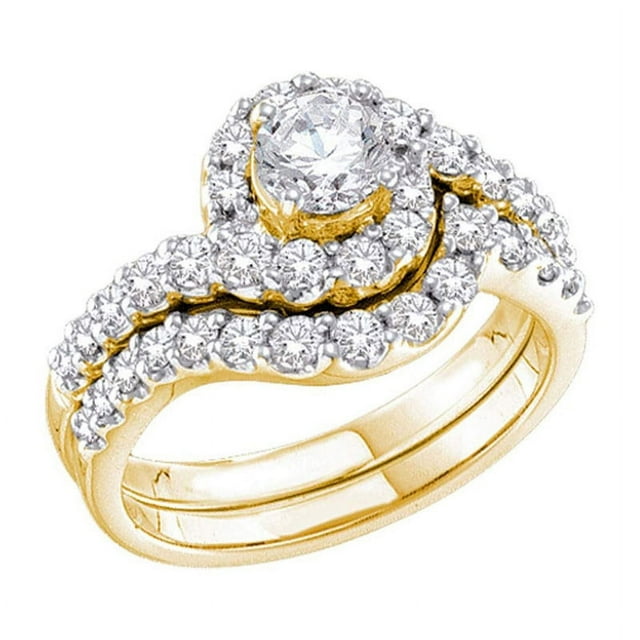 Solid 14K Yellow Gold Real Natural Diamond Bridal Matching Engagement ...