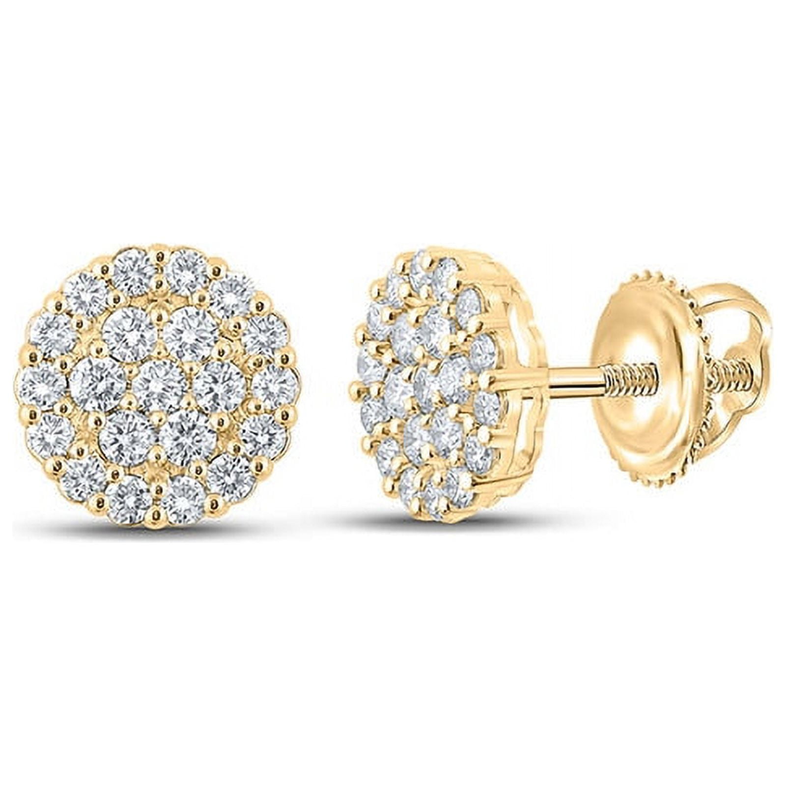 Solid 14K Yellow Gold Real Natural Diamond Cluster Stud Earrings 2-3/4 ...