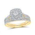 thumbnail image 1 of Solid 14K Yellow Gold Real Natural Diamond Halo Bridal Matching Engagement Ring Wedding Band Set 1 Carat - Size - 8.5 ( 1.06 Cttw ), 1 of 2