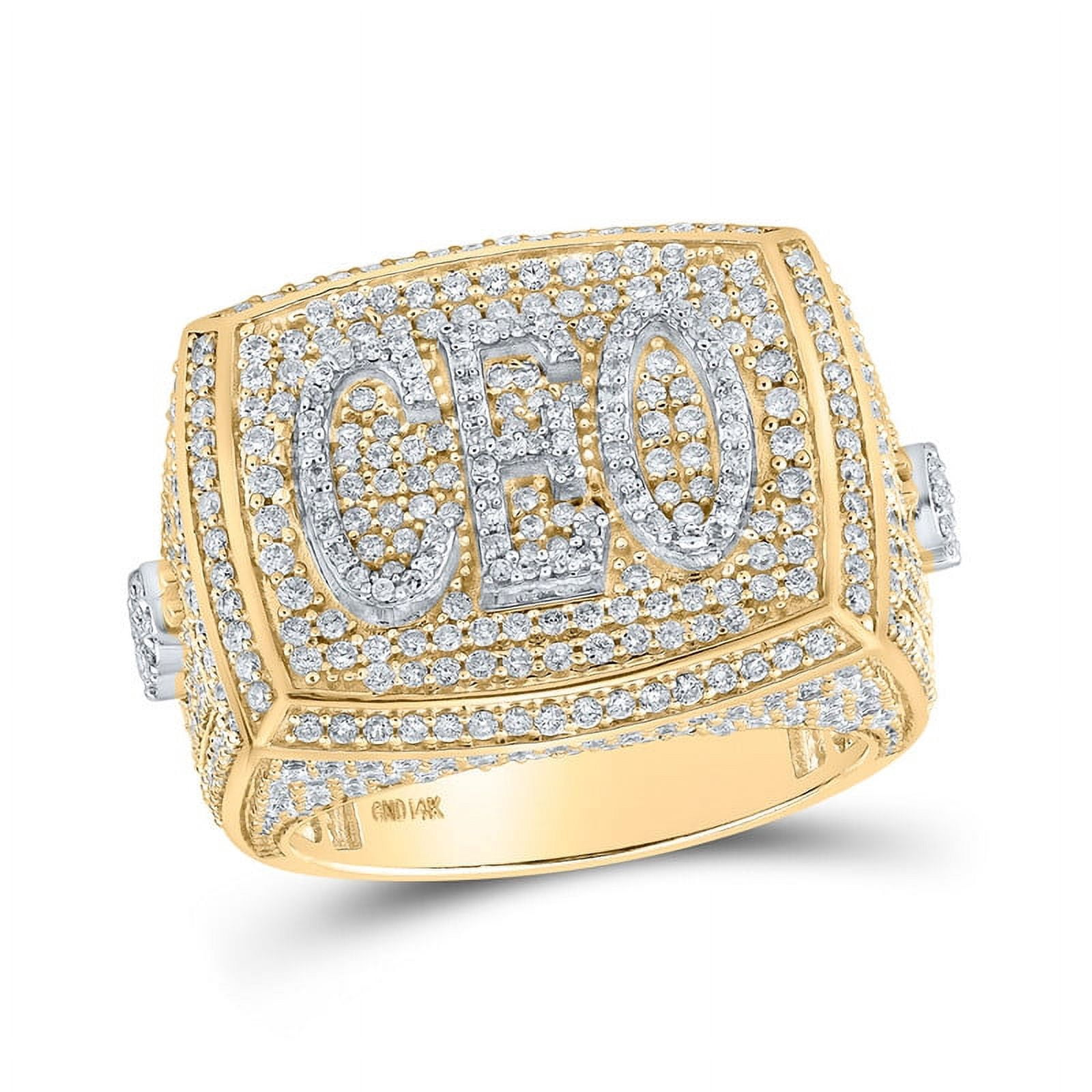 Solid 14K Yellow Gold Real Natural Diamond Mens CEO Anniversary Ring 2 ...