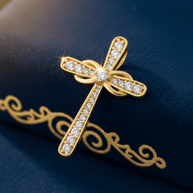 Vinali Solid 14K Yellow Gold Relic Cross CZ Pendant - Walmart.com