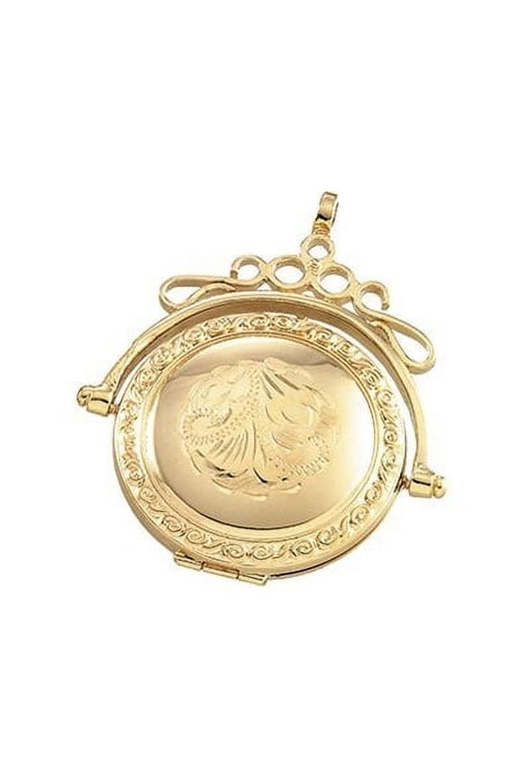 Solid 14K Yellow Gold Round Swivel Locket - 1 inch x 1-1/4 inch Including Swivel