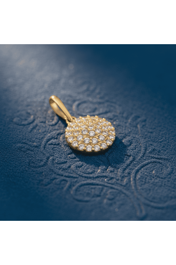 Solid 14K Yellow Gold Shield Pave CZ Pendant