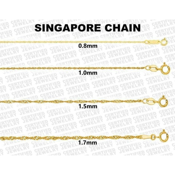 Solid 14K Yellow Gold Singapore Rope Chain Necklace, 16" 18" 20" 24 ...