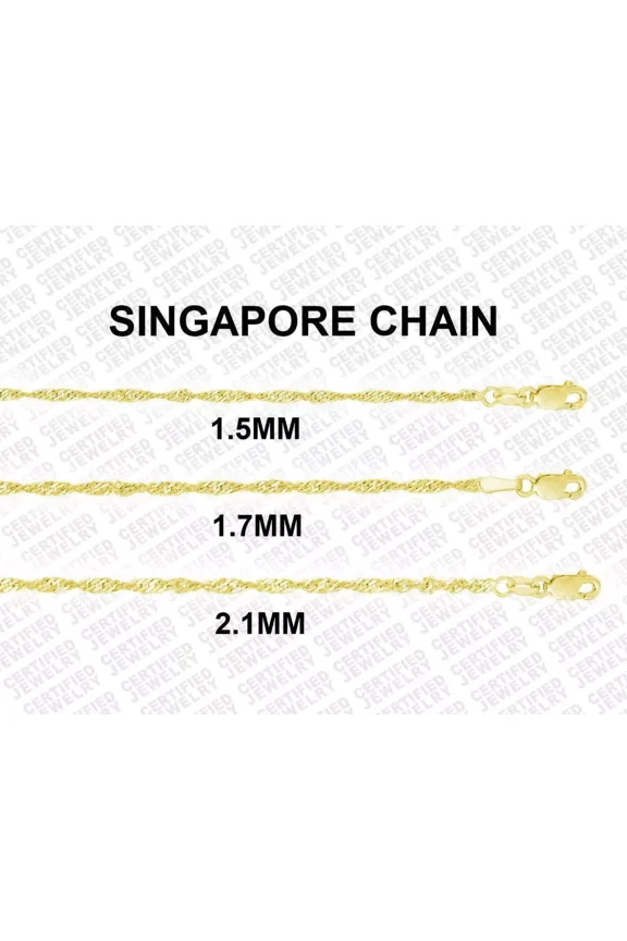 Solid 14K Yellow Gold Singapore Rope Chain Necklace, 16" 18" 20" 24" Inch