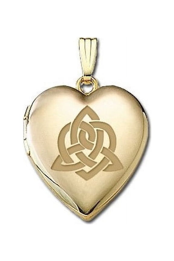 Solid 14K Yellow Gold " Sisters Love " Celtic Heart Locket 3/4 Inch X 3/4 Inch in Solid 14K Yellow Gold