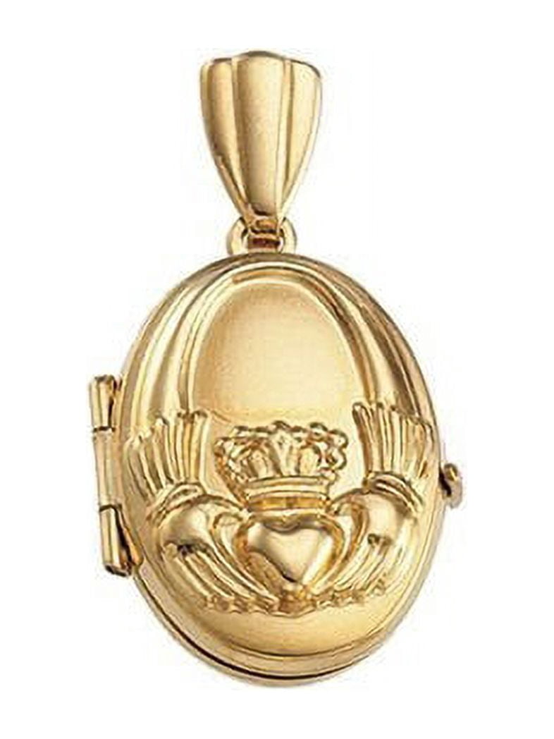 Solid 14K Yellow Gold Small Oval Claddagh Locket - 1/2 Inch X 3/4 Inch ...