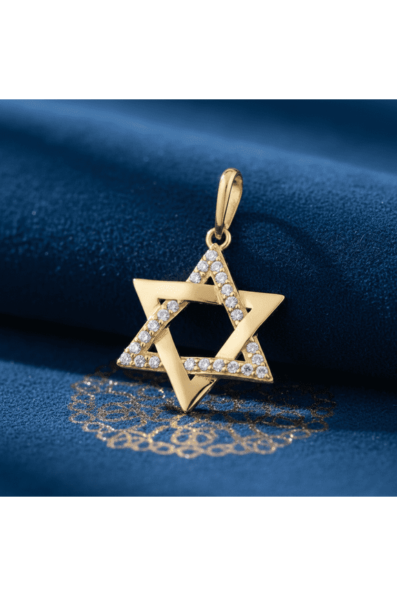 Solid 14K Yellow Gold Star of David CZ Pendant