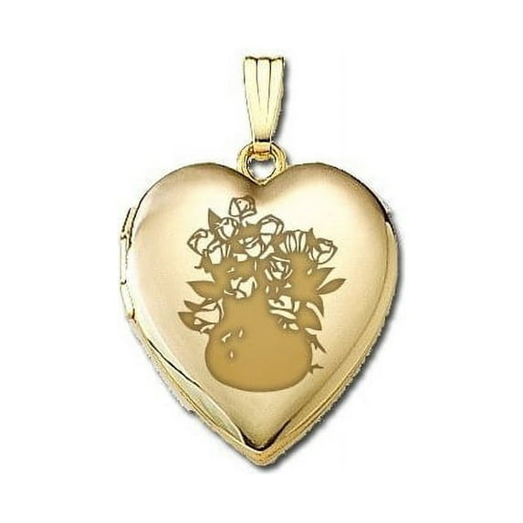 Solid 14K Yellow Gold "Sweetheart" Dozen Roses Locket - 3/4 Inch X 3/4 Inch in Solid 14K Yellow Gold