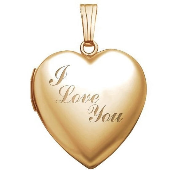 Solid 14K Yellow Gold "Sweetheart" I Love You Locket - 3/4 Inch X 3/4 Inch in Solid 14K Yellow Gold