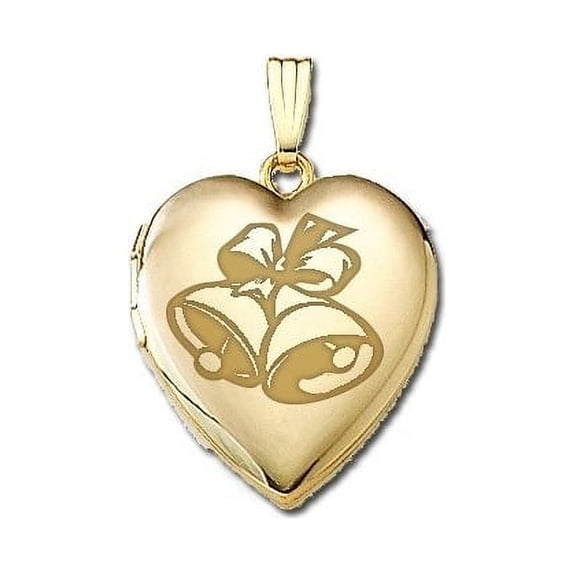 Solid 14K Yellow Gold "Sweetheart" Wedding Bells Locket 3/4 Inch X 3/4 Inch in Solid 14K Yellow Gold