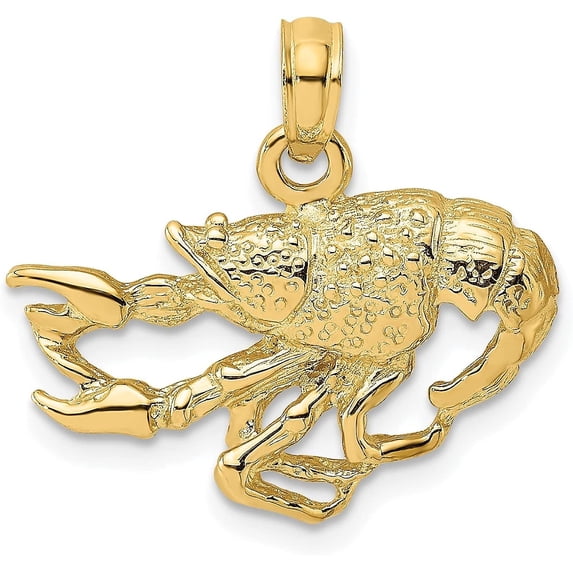 Solid 14K Yellow Gold Textured Crawfish Charm - 12.8mm