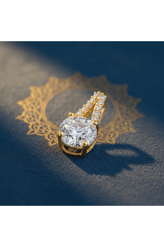 Solid 14K Yellow Gold Vintage Round CZ Pendant for Women and Teens