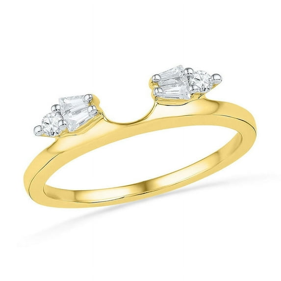Solid 14K Yellow Gold Womens Baguette Real Natural Diamond Anniversary Ring Guard Wrap Solitaire Enhancer 1/5 Carat - Size - 8.5 ( .20 Cttw )