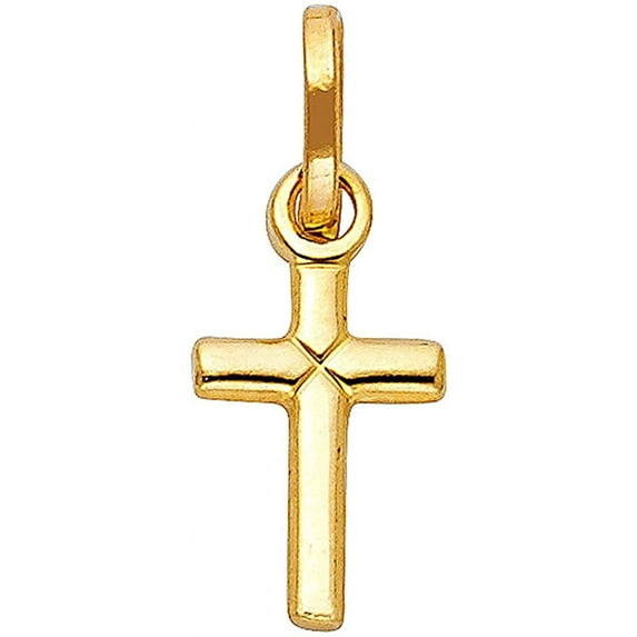 Solid 14K Yellow/White Gold Tiny Cross Pendant - High Polished Finish - Religious Charm Pendant - Fine Jewelry for Men & Women - Ideal Gift for Birthday, Easter, Christmas & All Occasions (White-Gold)
