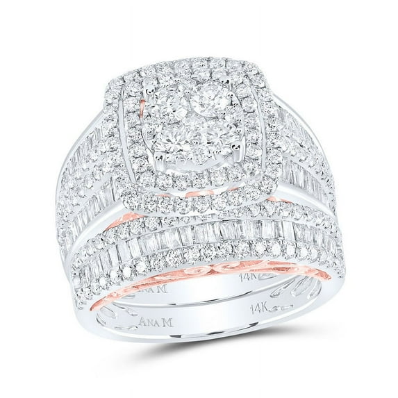 Solid 14K Yellow and White Gold Two Tone Real Natural Diamond Bridal Matching Engagement Ring Wedding Band Set 2-1/2 Carat - Size - 6.5 ( 2.53 Cttw )