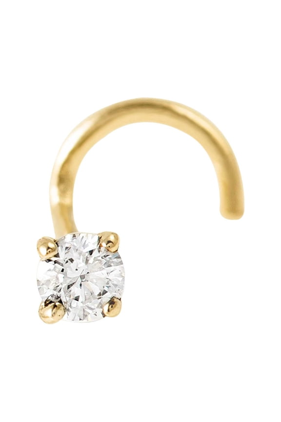 Solid 14Kt Gold Moissanite Stud Nose Ring - 22G Nose Screw Stud - Twisted Nose Ring - April Birthstone Nose Stud-NSYG-MNT2.5
