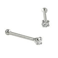 thumbnail image 1 of Solid 14Kt Gold Nose Bone Stud, 22G Nose Bone, Nose Stud, 14kt Yellow Gold or 14kt White Gold Nose Ring Prong Set CZ Accent-W1.5mm, 1 of 3