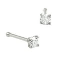thumbnail image 1 of Solid 14Kt Gold Nose Bone Stud, 22G Nose Bone, Nose Stud, 14kt Yellow Gold or 14kt White Gold Nose Ring Prong Set CZ Accent-W2.5mm, 1 of 3
