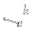 thumbnail image 1 of Solid 14Kt Gold Nose Bone Stud, 22G Nose Bone, Nose Stud, 14kt Yellow Gold or 14kt White Gold Nose Ring Prong Set CZ Accent-W2mm, 1 of 3