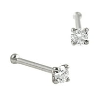 Solid 14Kt Gold Nose Bone Stud, 22G Nose Bone, Nose Stud, 14kt Yellow Gold or 14kt White Gold Nose Ring Prong Set CZ Accent-W2mm