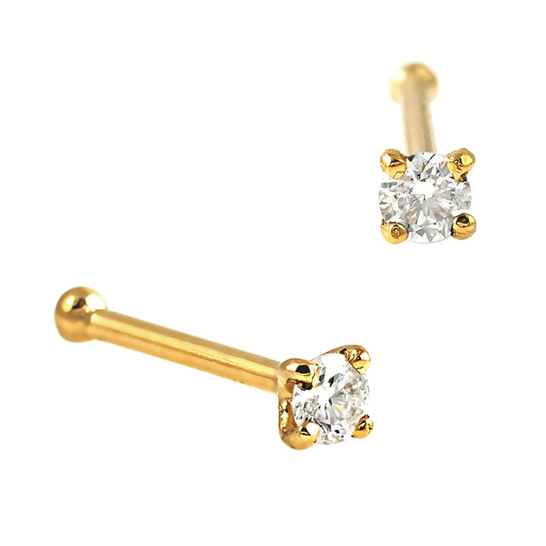 14KT Solid Gold Nose Screw Round Prong Set CZ Nose Ring Pin 14KT Solid Gold Nose Screw Round Prong Set CZ Nose Ring Pin