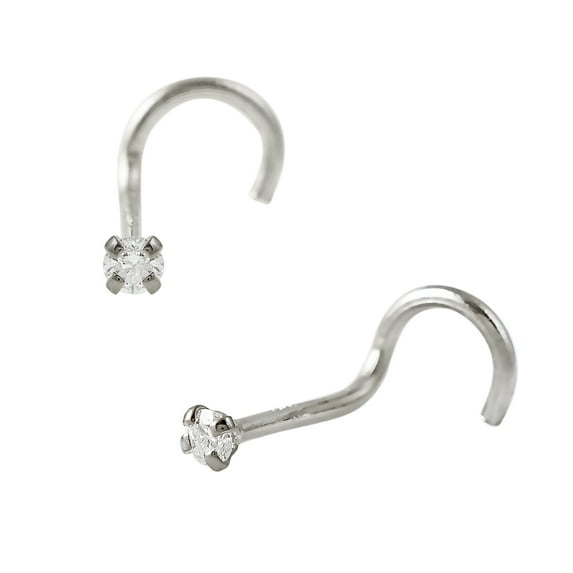 Solid 14Kt Gold Nose Nose Screw, 22G Nose Stud, 14kt Yellow Gold or 14kt White Gold Nose Ring Prong Set CZ Accent-Y1.5mm