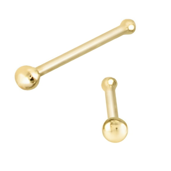Solid 14Kt Yellow Gold 1.5mm Ball End Stud Nose Ring - 22G Nose Bone Stud - Ball End Nose Ring - Unisex Nose Piercing Jewelry