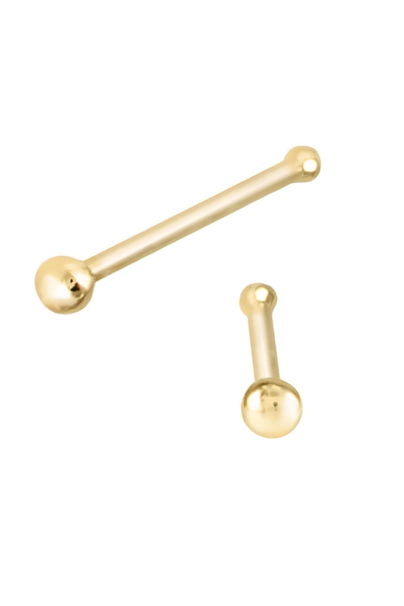 Solid 14Kt Yellow Gold 1.5mm Ball End Stud Nose Ring - 22G Nose Bone Stud - Ball End Nose Ring - Unisex Nose Piercing Jewelry